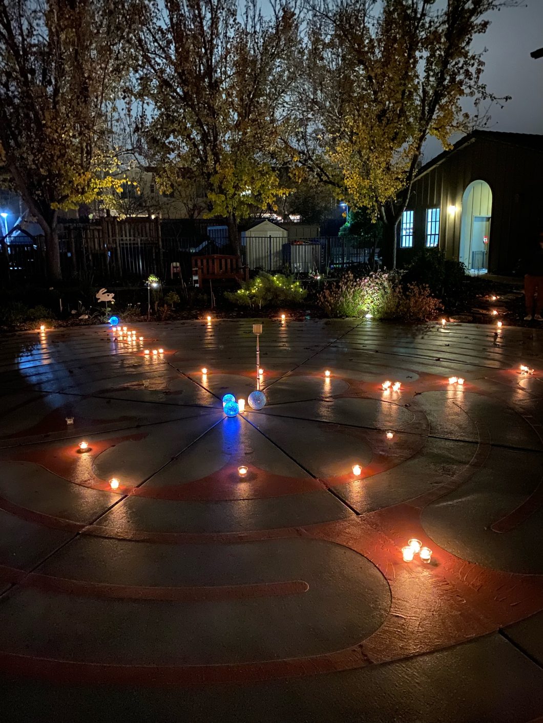 The Labyrinth lit with candles for a Winter Solstice Walk