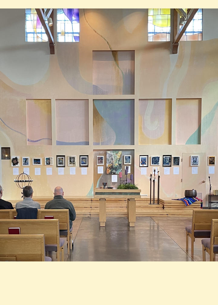 A Photo of the Peace Altar in the Sanctuary during Advent with the Advent Wreath.