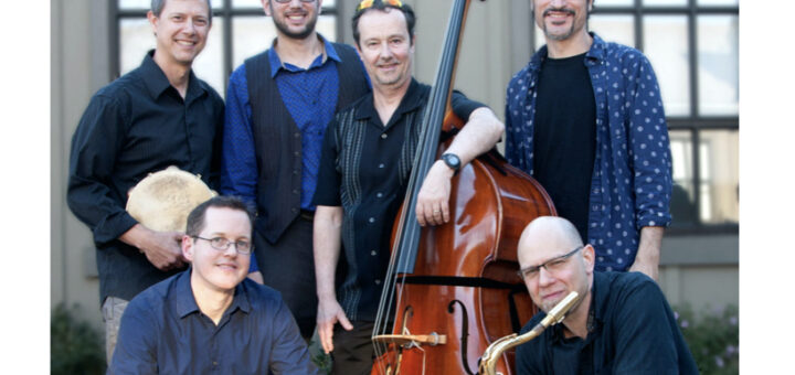 Photo of the Fred Randolph Quintet Band in the Peace courtyard. Jazz Church West begins again!