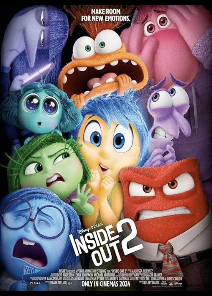 Inside Out 2 Film poster. Riley's emotional avatars are all expressing their emotions! Test reads "Make Room for New Emotions!"