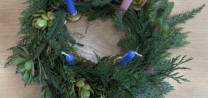 the Advent Wreath on the Peace Altar from above.