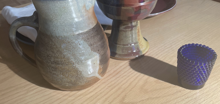 Peace Altar with Chalice and Blue Healing Prayer Candle votive.