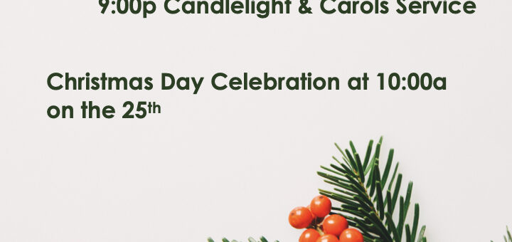 Come and Delight in the Joy of Christmas at Peace! Christmas Eve on Tuesday, 12/24. 5:00pm Family Service. 9:00pm Candlelight and Carols Service. Christmas Day Celebration at 10:00 am on the 25th.