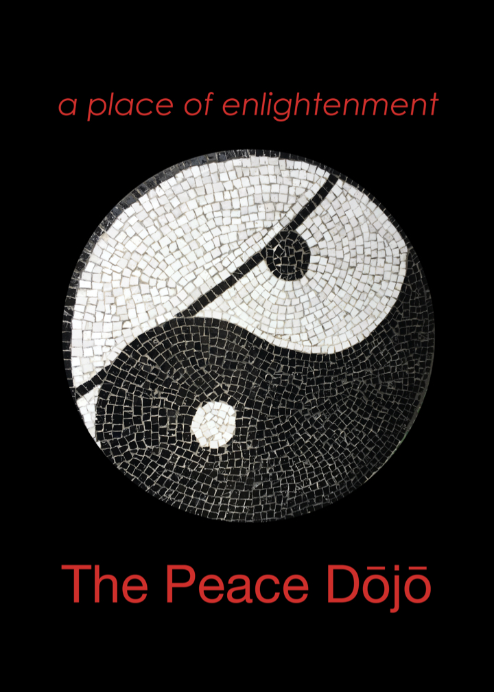 An image of the Yin-Yang symbol from the Peace Interfaith Mosaic, with the title: A Place of Enlightenment The Peace Dōjō.