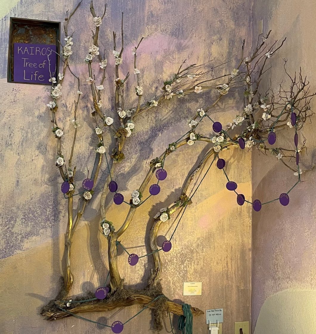 KAIROS Tree of Life with Contemplative Practice Words having as fruit.