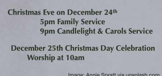 Come & Celebrate the Joy of Christmas at Peace! Sunday, December 21st 4th Sunday of Advent Worship at 10am Winter Solstice Labyrinth Walk at Noon Christmas Eve on December 24th 5pm Family Service 9pm Candlelight & Carols Service December 25th Christmas Day Celebration Worship at 10am Winter greens with red berries and ribbon in a festive image. Image by Annie Spratt via Unsplash.com.