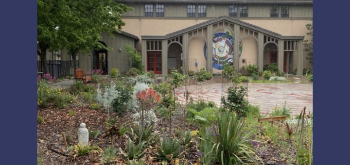 Winter Solstice Labyrinth Walk Sunday December 21st at Noon. Photo of the Labyrinth, Garden, and Interfaith Mosaic. As the World turns, we'll walk together into the Center.